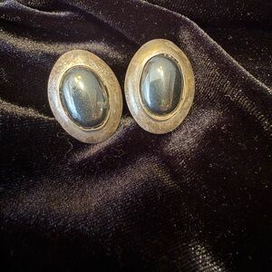 Vintage Silver and Black Clip-On Earrings